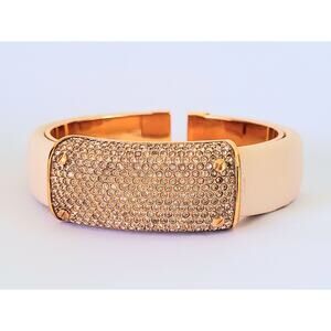 Signed Iconic Henri Bendel Double Hinged Cuff Bracelet Crystals Leather Vintage